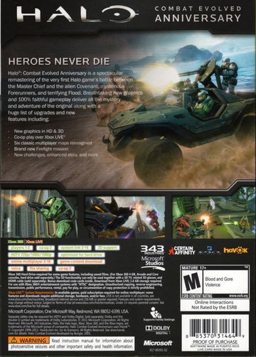 
Halo: Combat Evolved - Anniversary | Xbox 360 | back cover | Region: North America | source-country=United States | Data by MobyGames.com