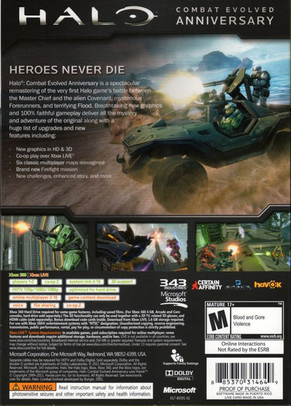 
Halo: Combat Evolved - Anniversary | Xbox 360 | back cover | Region: North America | source-country=United States | Data by MobyGames.com