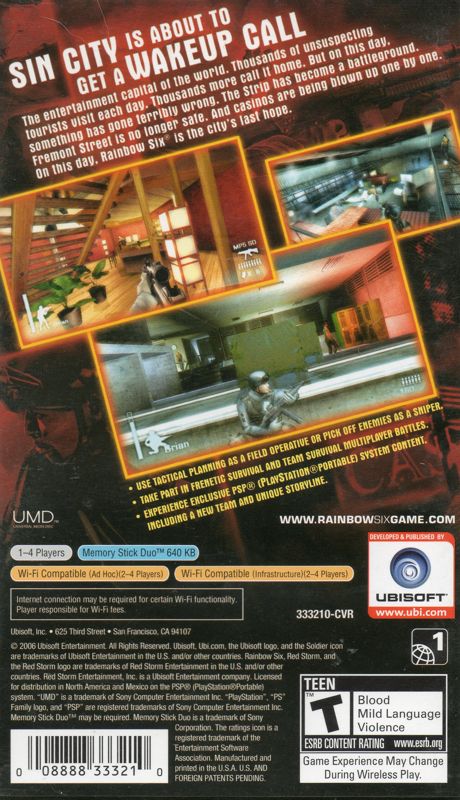 
Tom Clancy's Rainbow Six: Vegas | PSP | back cover | Data by MobyGames.com