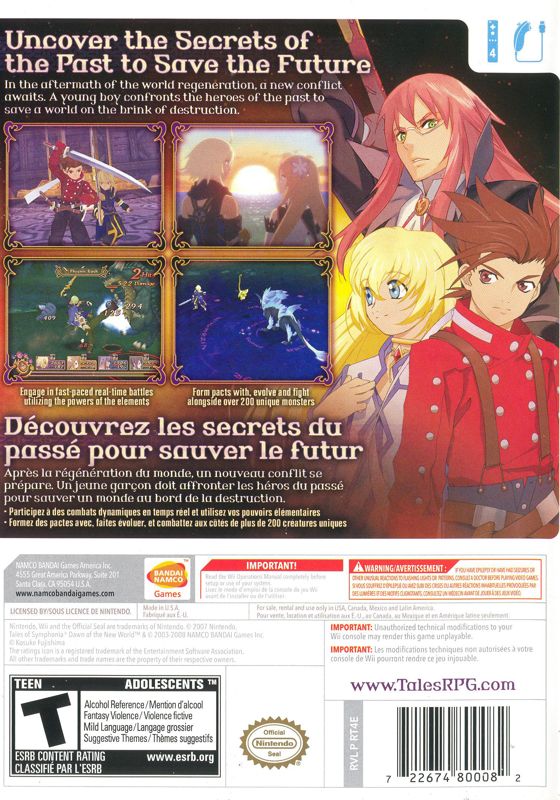 
Tales of Symphonia: Dawn of the New World | Wii | back cover | Data by MobyGames.com
