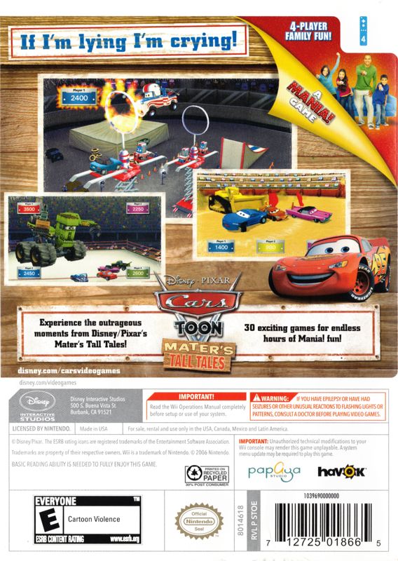 
Disney•Pixar Cars Toon: Mater's Tall Tales | Wii | back cover | Data by MobyGames.com