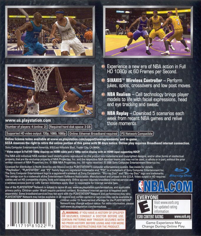 NBA 07 | PlayStation 3 | back cover | region=North America | source-country=Canada,Mexico,United States | zypher-v2 | moby-584c1053dd27 | Data by MobyGames.com