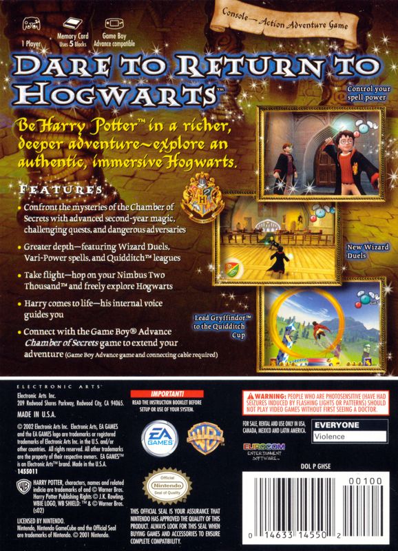 
Harry Potter and the Chamber of Secrets | GameCube | back cover | Data by MobyGames.com