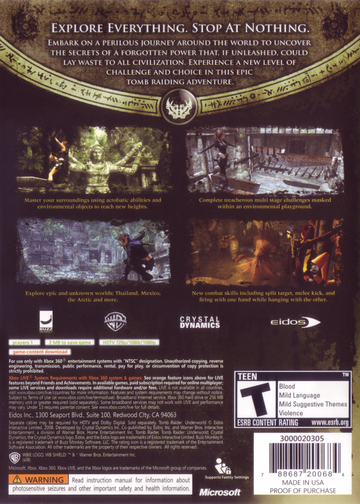 
Tomb Raider: Underworld | Xbox 360 | back cover | Data by MobyGames.com