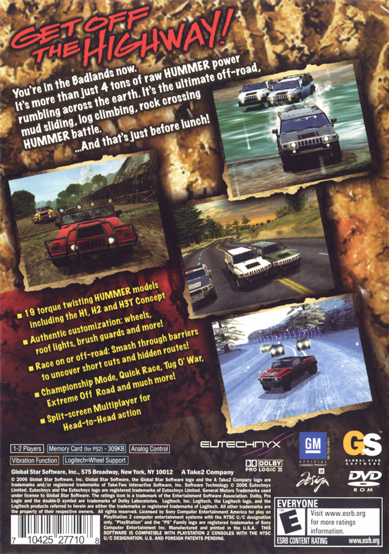 Hummer: Badlands | PlayStation 2 | back cover | region=North America | source-country=United States | zypher-v2 | moby-0e7abab744b1 | Data by MobyGames.com