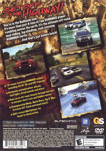 Hummer: Badlands | PlayStation 2 | back cover | region=North America | source-country=United States | zypher-v2 | moby-0e7abab744b1 | Data by MobyGames.com