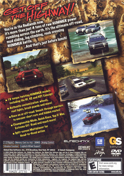 Hummer: Badlands | PlayStation 2 | back cover | region=North America | source-country=United States | zypher-v2 | moby-0e7abab744b1 | Data by MobyGames.com