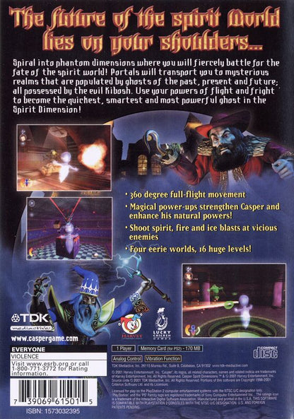 
Casper: Spirit Dimensions | PlayStation 2 | back cover | Region: North America | source-country=Canada,United States | Data by MobyGames.com