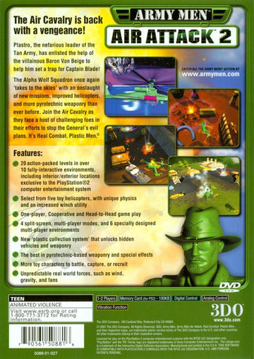
Army Men: Air Attack 2 | PlayStation 2 | back cover | Region: North America | source-country=Canada,United States | Data by MobyGames.com