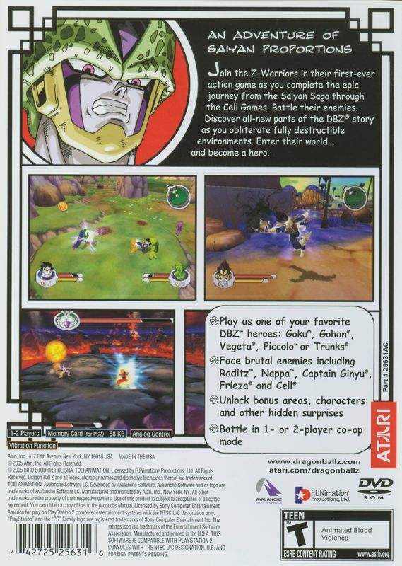 Dragon Ball Z: Sagas | PlayStation 2 | back cover | region=North America | source-country=United States | zypher-v2 | moby-5baea6213c8b | Data by MobyGames.com