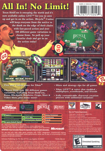 
Bicycle Casino | Xbox | back cover | Data by MobyGames.com
