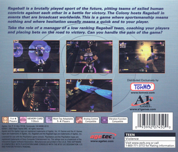 
Rageball | PlayStation | back cover | Data by MobyGames.com