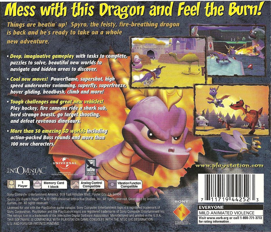 
Spyro 2: Ripto's Rage! | PlayStation | back cover | Data by MobyGames.com