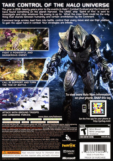 Halo Wars | Xbox 360 | back cover | region=North America | source-country=United States | zypher-v2 | moby-deb758c07264 | Data by MobyGames.com