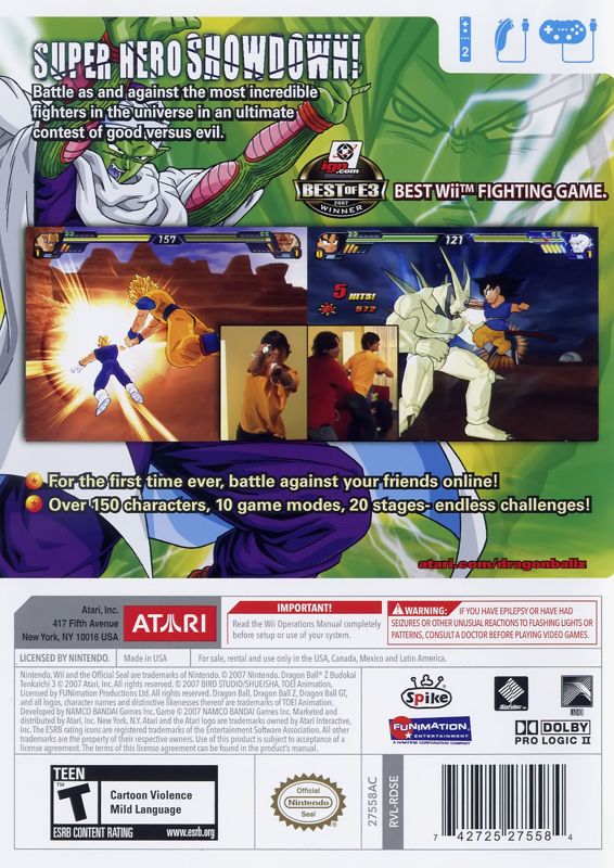 Dragon Ball Z: Budokai Tenkaichi 3 | Wii | back cover | region=North America | source-country=Canada,Mexico,United States | zypher-v2 | moby-628d2e48bfa3 | Data by MobyGames.com