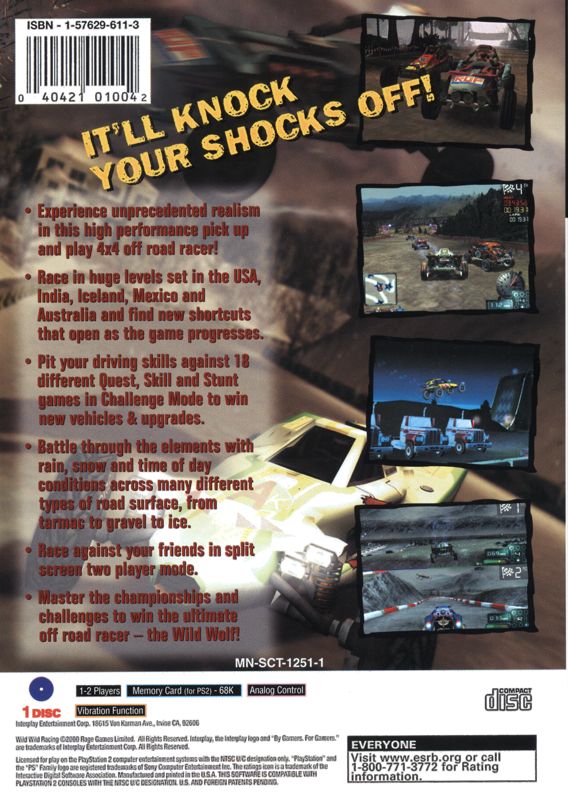 
Wild Wild Racing | PlayStation 2 | back cover | Region: North America | source-country=United States | Data by MobyGames.com