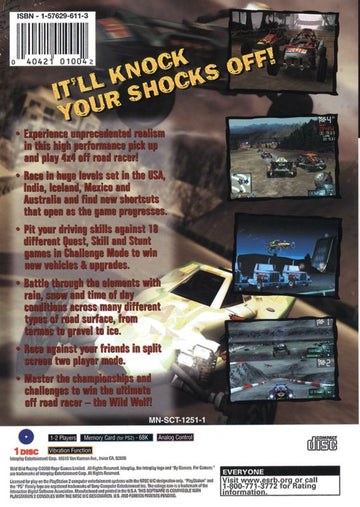 
Wild Wild Racing | PlayStation 2 | back cover | Region: North America | source-country=United States | Data by MobyGames.com