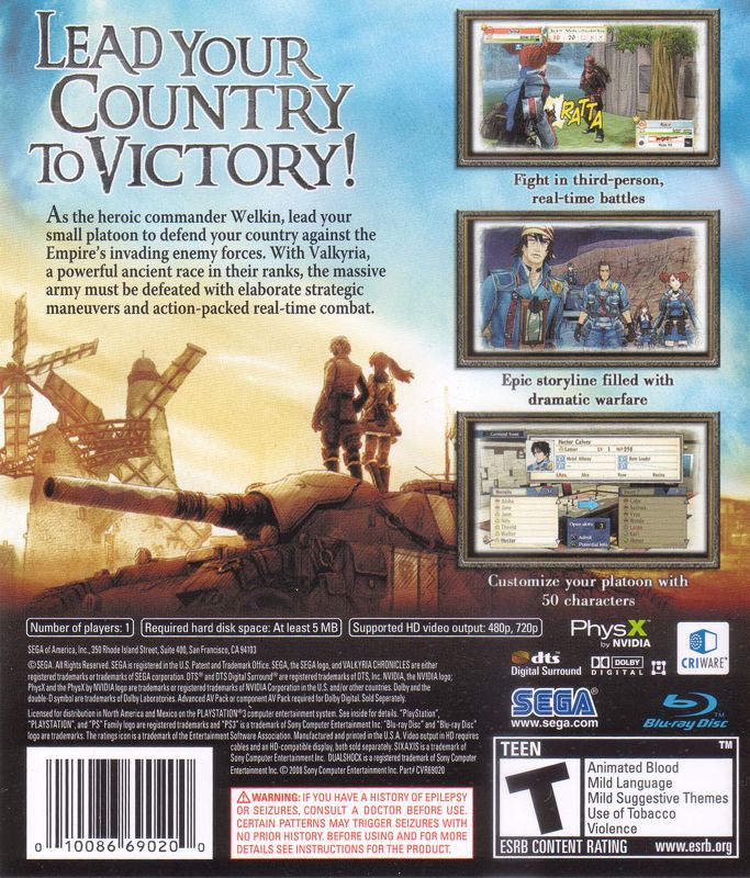 Valkyria Chronicles | PlayStation 3 | back cover | region=North America | source-country=United States | zypher-v2 | moby-f2f1f226ddb7 | Data by MobyGames.com