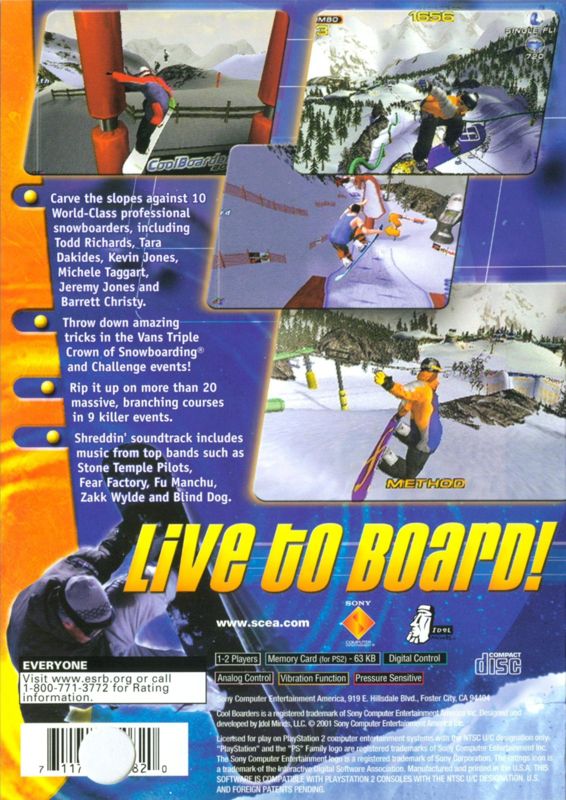 Cool Boarders 2001 | PlayStation 2 | back cover | Region: North America | source-country=Canada,United States | Data by MobyGames.com