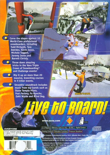 
Cool Boarders 2001 | PlayStation 2 | back cover | Region: North America | source-country=Canada,United States | Data by MobyGames.com