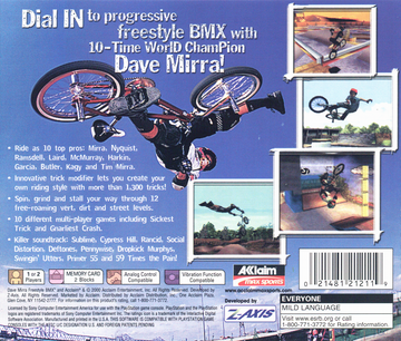 Dave Mirra Freestyle BMX | PlayStation | back cover | region=North America | source-country=United States | zypher-v2 | moby-09103179122d | Data by MobyGames.com