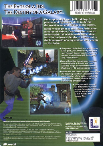 Star Wars: Obi-Wan | Xbox | back cover | region=North America | source-country=United States | zypher-v2 | moby-4f6cd87d48d1 | Data by MobyGames.com