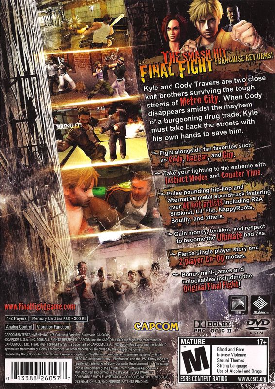 
Final Fight: "Streetwise" | PlayStation 2 | back cover | Data by MobyGames.com
