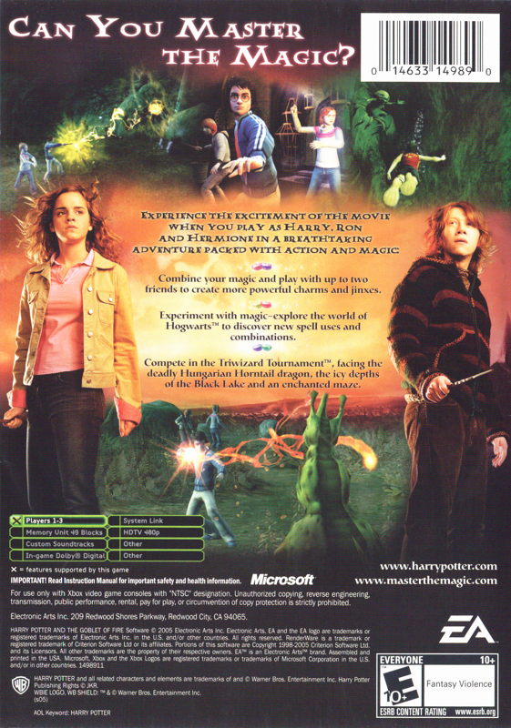 
Harry Potter and the Goblet of Fire | Xbox | back cover | Data by MobyGames.com