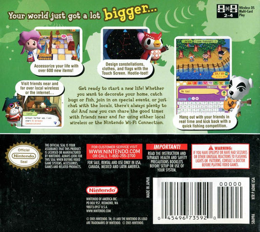
Animal Crossing: Wild World | Nintendo DS | back cover | Region: North America | source-country=Canada,Mexico,Other,United States | Data by MobyGames.com