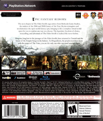 
The Elder Scrolls V: Skyrim | PlayStation 3 | back cover | Data by MobyGames.com