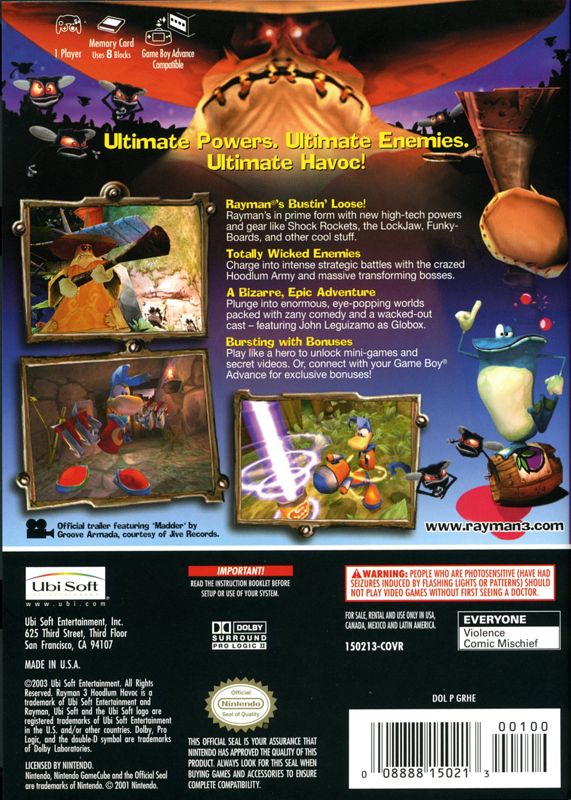 
Rayman 3: Hoodlum Havoc | GameCube | back cover | Data by MobyGames.com