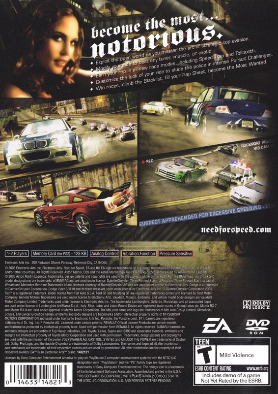 
Need for Speed: Most Wanted | PlayStation 2 | back cover | Data by MobyGames.com