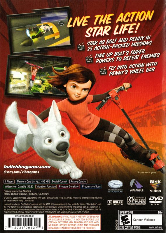 Bolt | PlayStation 2 | back cover | region=North America | source-country=United States | zypher-v2 | moby-249f2908ab6f | Data by MobyGames.com