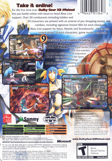 
Guilty Gear X2: The Midnight Carnival #Reload | Xbox | back cover | Data by MobyGames.com