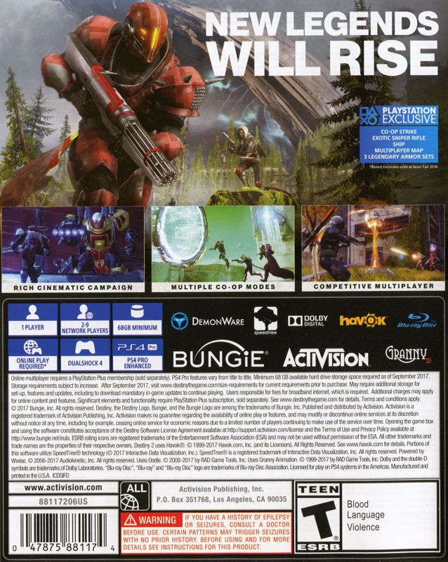 Destiny 2 | PlayStation 4 | back cover | Data by MobyGames.com