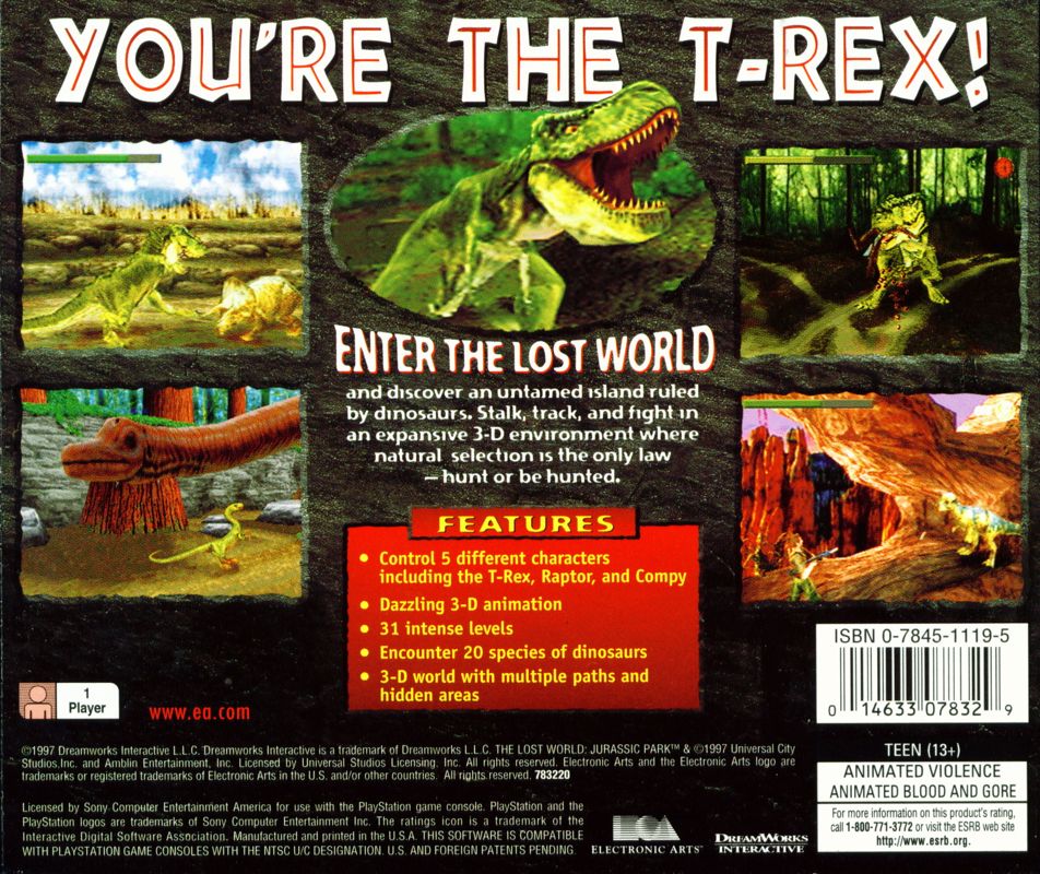 
The Lost World: Jurassic Park | PlayStation | back cover | Data by MobyGames.com