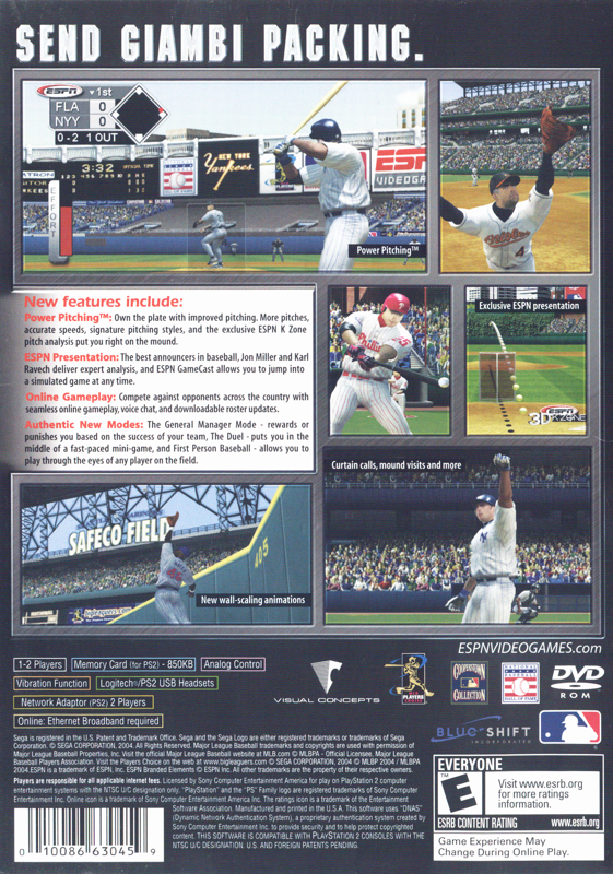 ESPN Major League Baseball | PlayStation 2 | back cover | Region: North America | source-country=United States | Data by MobyGames.com