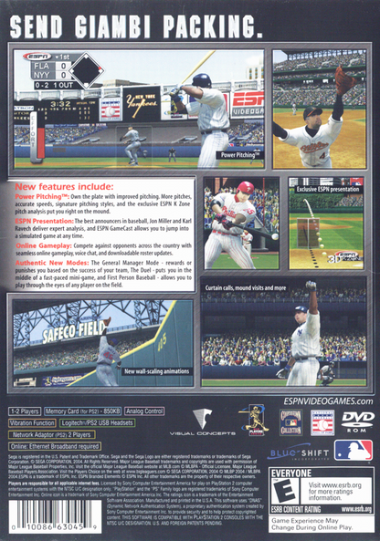 
ESPN Major League Baseball | PlayStation 2 | back cover | Region: North America | source-country=United States | Data by MobyGames.com