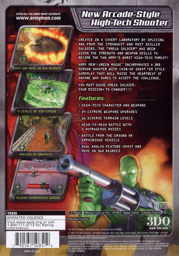 
Army Men: Green Rogue | PlayStation 2 | back cover | Region: North America | source-country=Canada,United States | Data by MobyGames.com