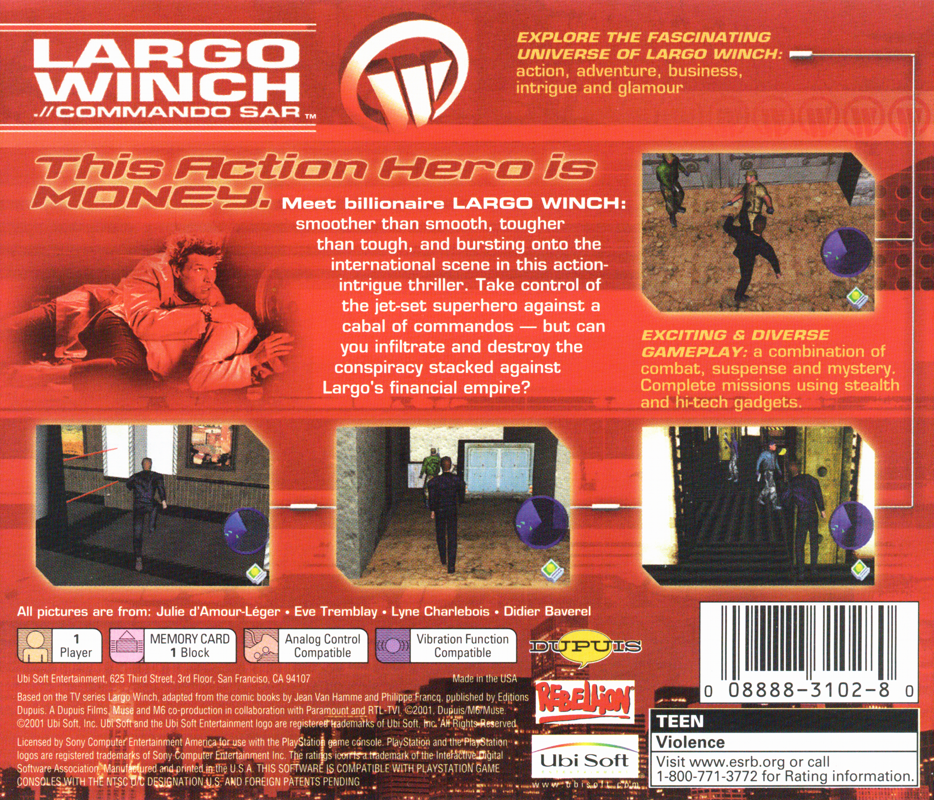 Largo Winch .// Commando SAR | PlayStation | back cover | region=North America | source-country=United States | zypher-v2 | moby-ff21a00f04d2 | Data by MobyGames.com