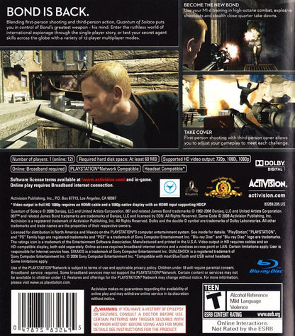 
007: Quantum of Solace | PlayStation 3 | back cover | Data by MobyGames.com