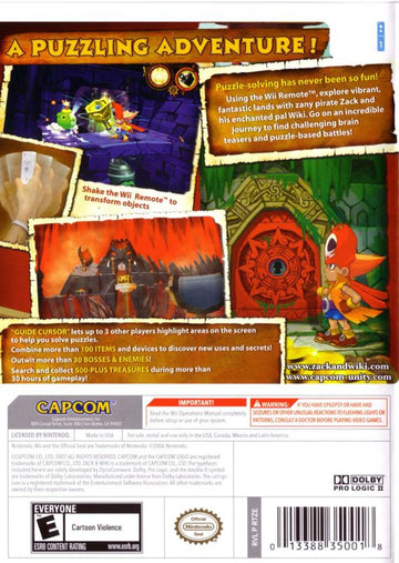 Zack & Wiki: Quest for Barbaros' Treasure | Wii | back cover | region=North America | source-country=Argentina,Brazil,Canada,Chile,Colombia,Mexico,United States,Uruguay | zypher-v2 | moby-0ee5217a25a4 | Data by MobyGames.com