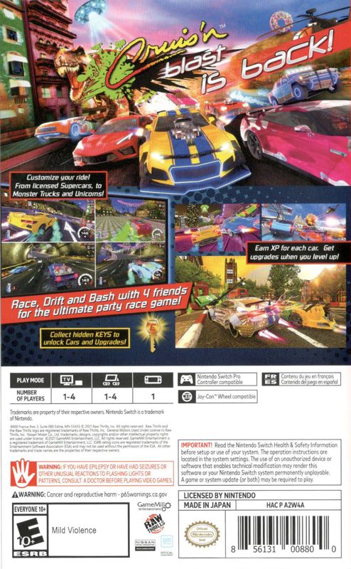 
Cruis'n Blast | Nintendo Switch | back cover | Data by MobyGames.com