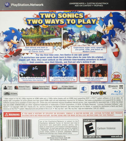 Sonic Generations | PlayStation 3 | back cover | region=North America | source-country=Canada,United States | zypher-v2 | moby-60c14bbf3e90 | Data by MobyGames.com