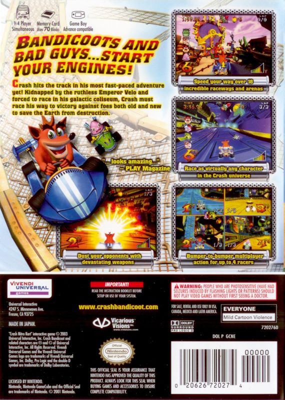 
Crash Nitro Kart | GameCube | back cover | Data by MobyGames.com
