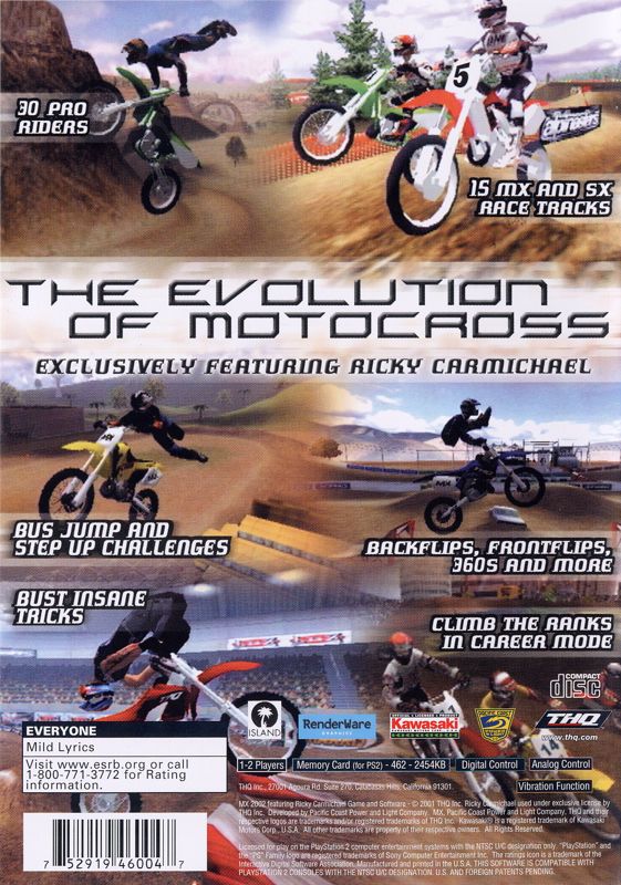 
MX 2002 featuring Ricky Carmichael | PlayStation 2 | back cover | Data by MobyGames.com