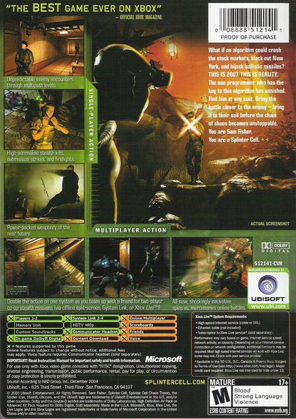 Tom Clancy's Splinter Cell: Chaos Theory | Xbox | back cover | region=North America | source-country=United States | zypher-v2 | moby-2360080a8337 | Data by MobyGames.com
