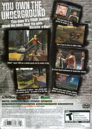 
Tony Hawk's Underground | PlayStation 2 | back cover | Data by MobyGames.com