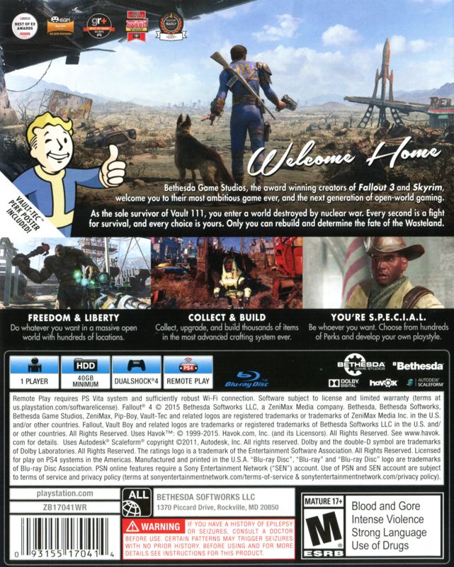 
Fallout 4 | PlayStation 4 | back cover | Data by MobyGames.com