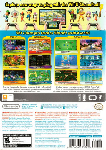 Nintendo Land | Wii U | back cover | region=North America | source-country=Canada,United States | zypher-v2 | moby-f6685aefcd92 | Data by MobyGames.com